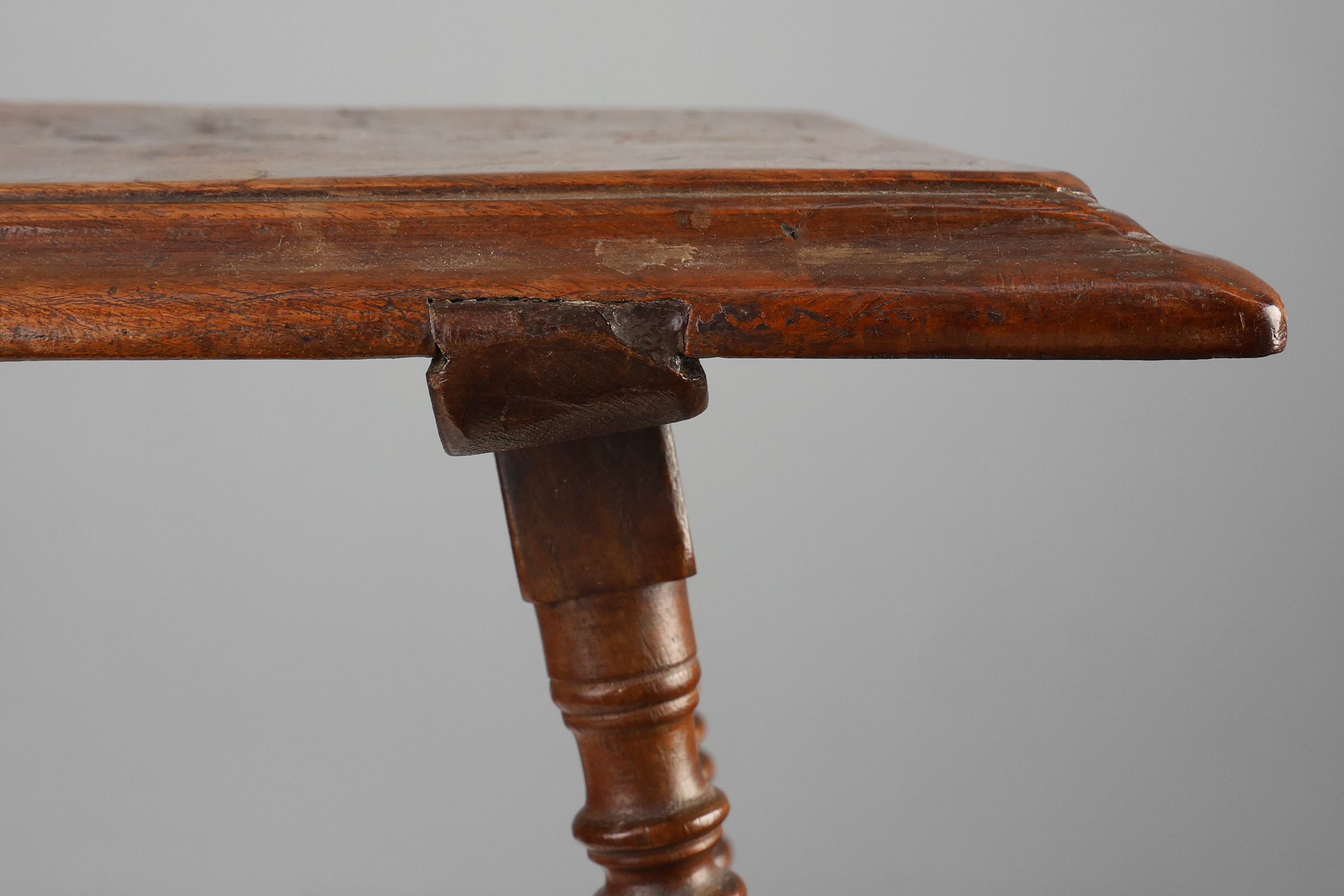 Antique Oak Side Table with Turned Legs and Stretcher Base, Spain, 17th Centurythumbnail